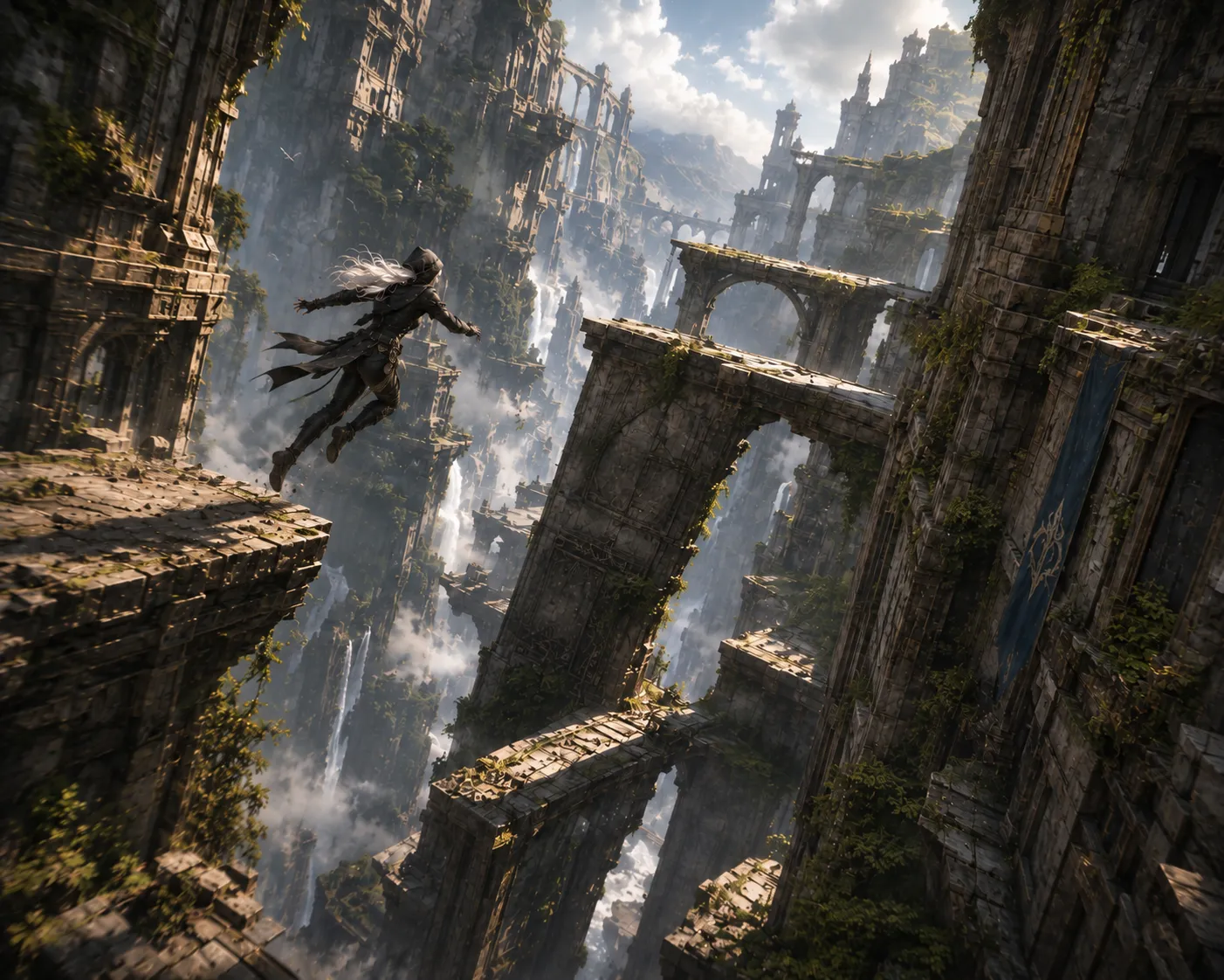 Vaessa finding a route through immense overgrown ruins