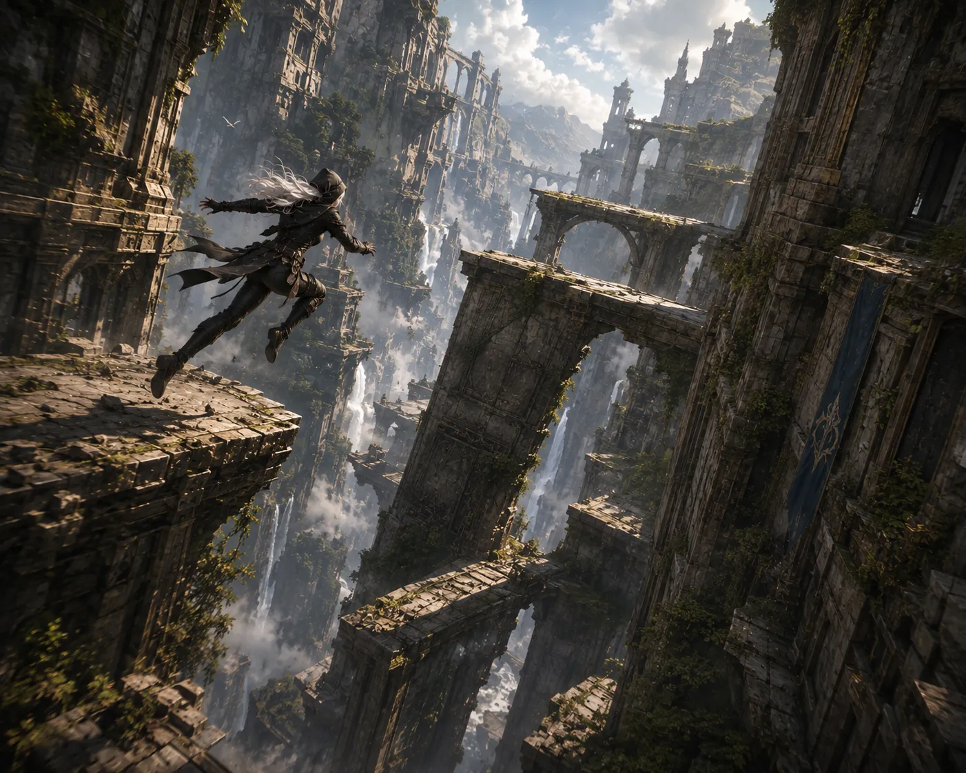 Vaessa finding a route through immense overgrown ruins