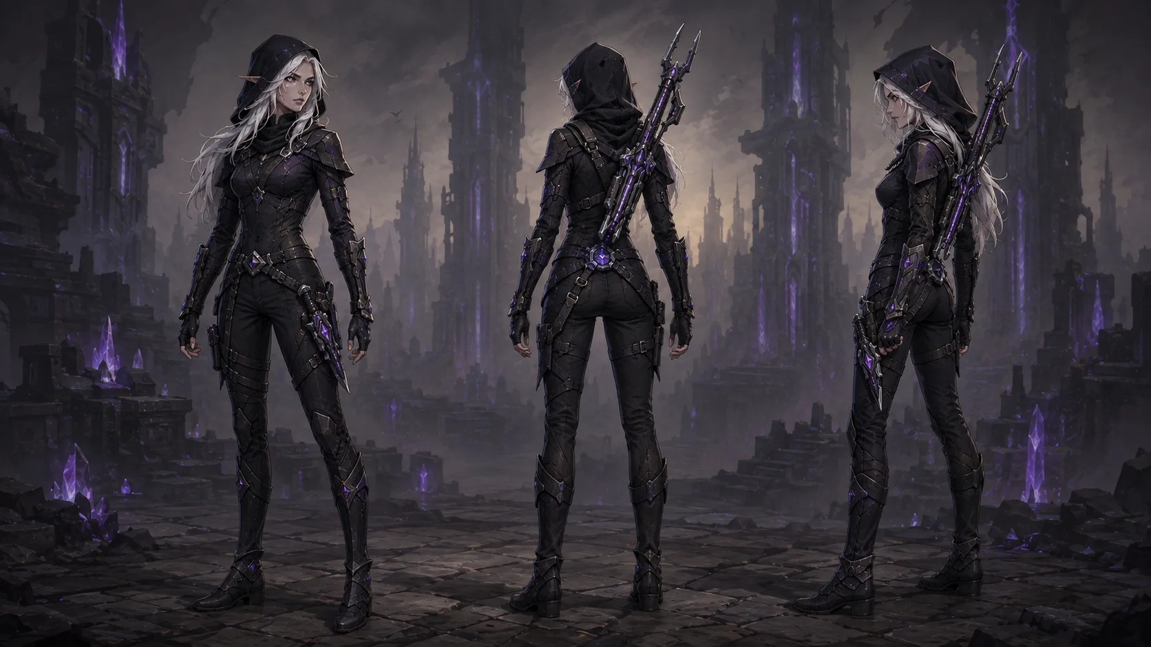 Vaessa standing in the ruins of an arcane-engineered city
