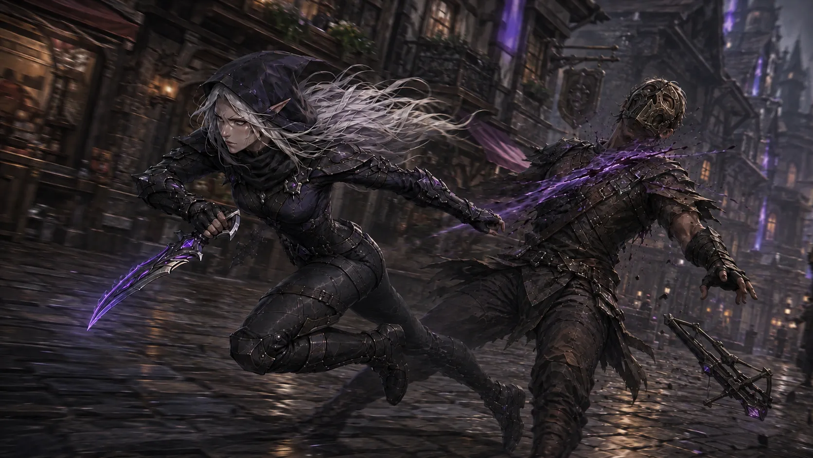 Vaessa cutting through an armed humanoid enemy at full speed